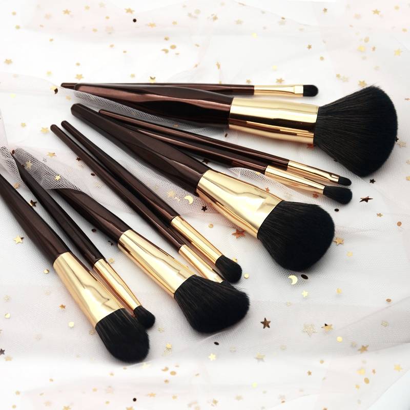 Jly Competitive Price New Design Makeup Brush Set Make Your Own Brand Luxury Brown Handle