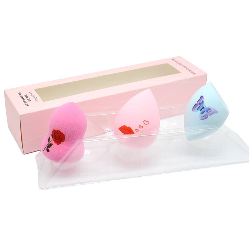 2020 Butterfly And Flower Logo Beauty Makeup Sponge 3pcs Packing In Paper Gift Box Private Logo Accepted