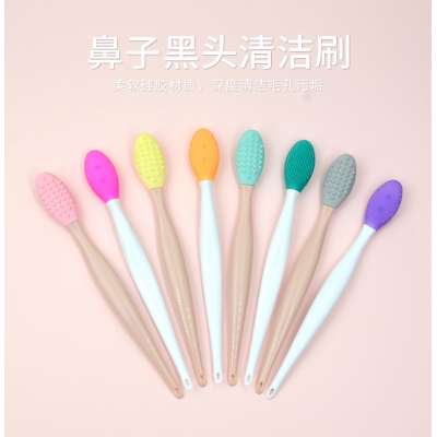 Exfoliating Lip Brush Nose Cleaning Brush Double Side Soft Silicone Lip Scrub Tool & Nose Blackhead Remove Brush