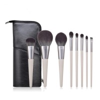 8 PCS  Wholesale Grey  Wood Handle Makeup Brush Set With PU Travel Bag Gift Box Cosmetic Brochas De Maquillaje